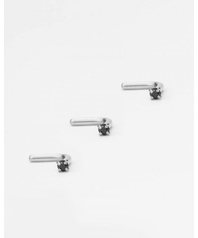 3pcs Surgical Steel Nose Rings Studs for Women L Shaped,18g,1.5mm Black CZ $5.82 Body Jewelry