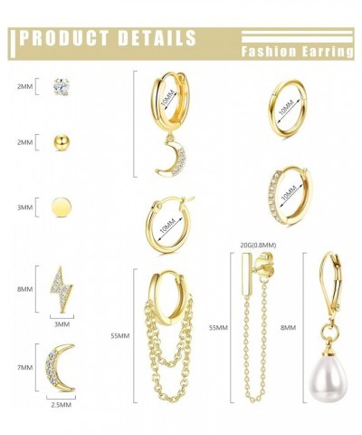 Earring Set for Multiple Piercing 18K Gold Plated Chain Earrings Gold Earrings Set Stud Hoop Earrings Set Moon and Star Pearl...