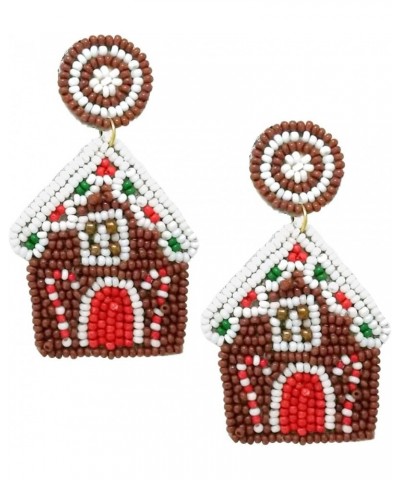 Women's Fun And Festive Decorative Christmas Themed Holiday Celebration Seed Bead Hypoallergenic Dangle Earrings Gingerbread ...