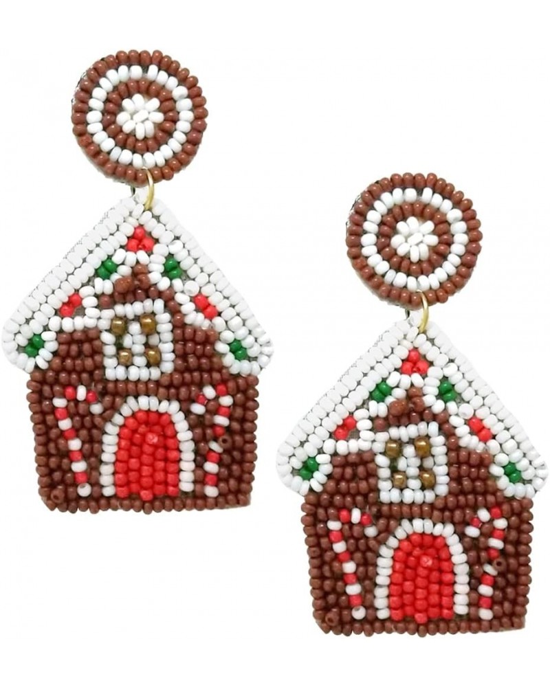 Women's Fun And Festive Decorative Christmas Themed Holiday Celebration Seed Bead Hypoallergenic Dangle Earrings Gingerbread ...