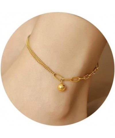 Gold Ankle Bracelets 18K Gold Plating Adjustable Stainless Steel Dainty Beaded Layered Anklet Beach Summer Waterproof Link An...