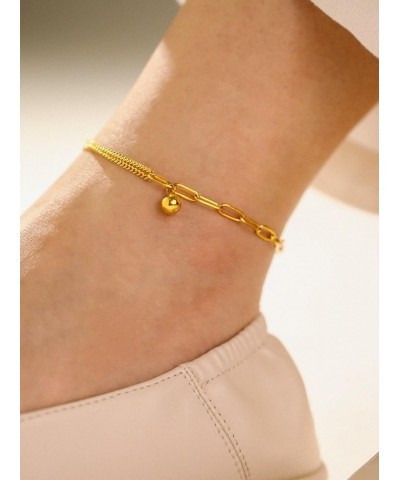 Gold Ankle Bracelets 18K Gold Plating Adjustable Stainless Steel Dainty Beaded Layered Anklet Beach Summer Waterproof Link An...