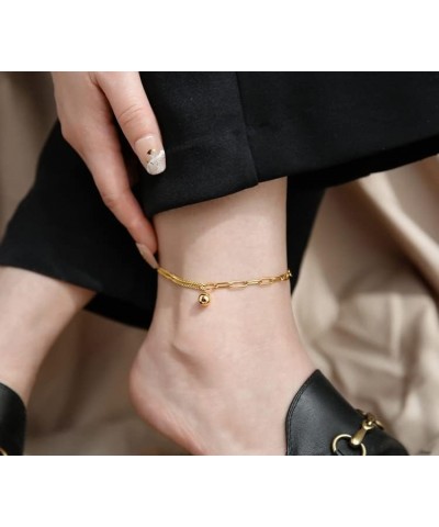 Gold Ankle Bracelets 18K Gold Plating Adjustable Stainless Steel Dainty Beaded Layered Anklet Beach Summer Waterproof Link An...