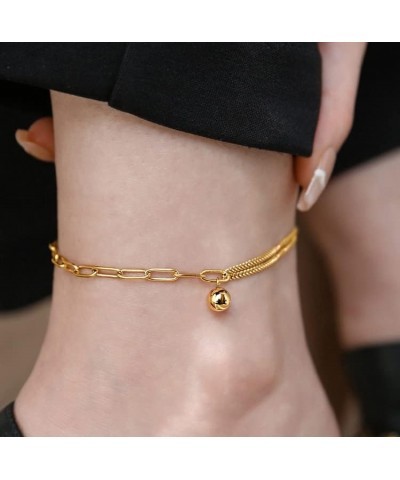 Gold Ankle Bracelets 18K Gold Plating Adjustable Stainless Steel Dainty Beaded Layered Anklet Beach Summer Waterproof Link An...