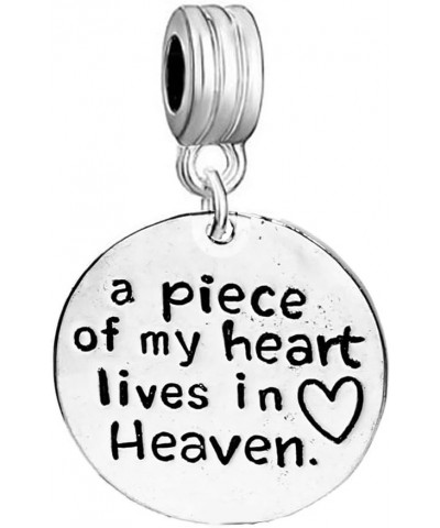 Memorial Charm a piece of my heart lives in heaven European Spacer Dangling Compatible Charm $8.54 Bracelets