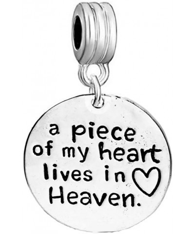 Memorial Charm a piece of my heart lives in heaven European Spacer Dangling Compatible Charm $8.54 Bracelets