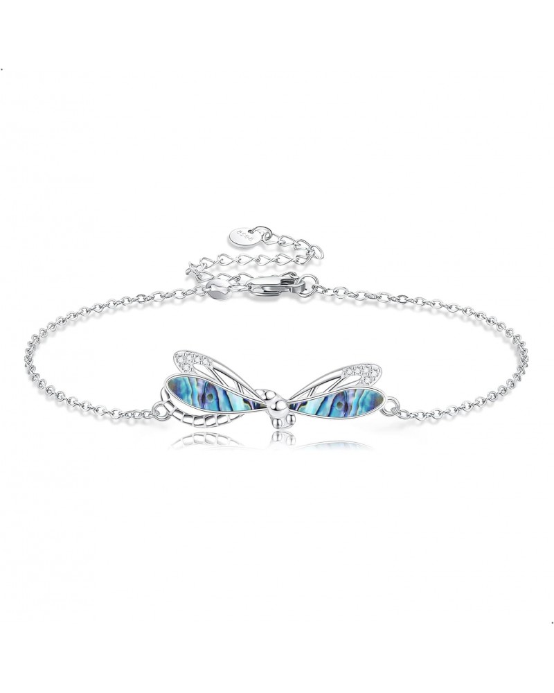 Dragonfly Bracelet 925 Sterling Silver Abalone Shells Dragonfly Bracelets Nature Dragonfly Jewelry Gifts for Women Girls Daug...