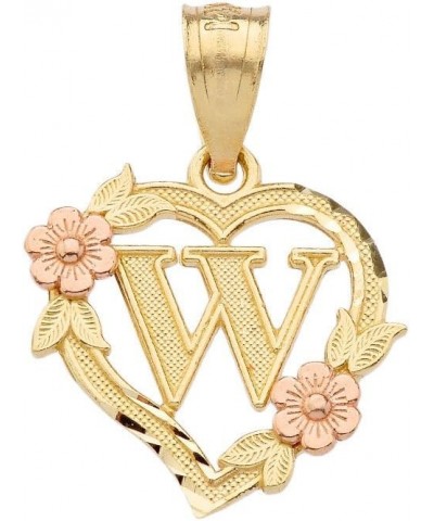 10k Beautiful Two-Tone Initial Heart Pendant for Women in Yellow and Rose Gold - Letter W $44.99 Pendants