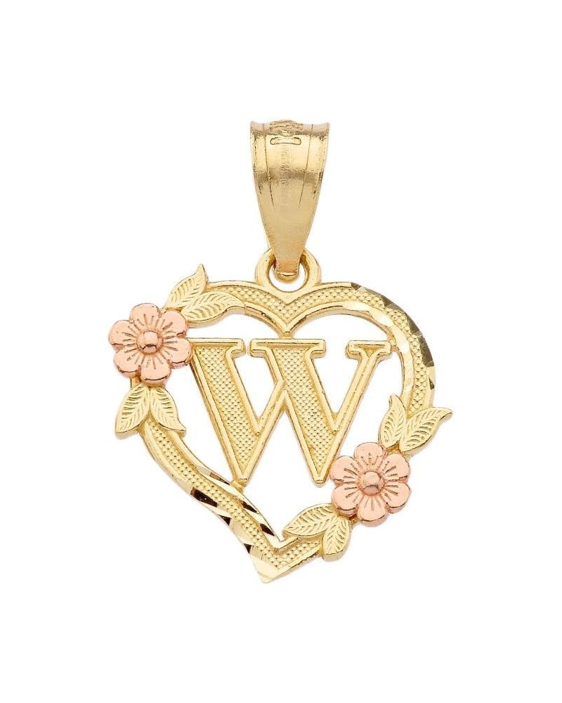 10k Beautiful Two-Tone Initial Heart Pendant for Women in Yellow and Rose Gold - Letter W $44.99 Pendants