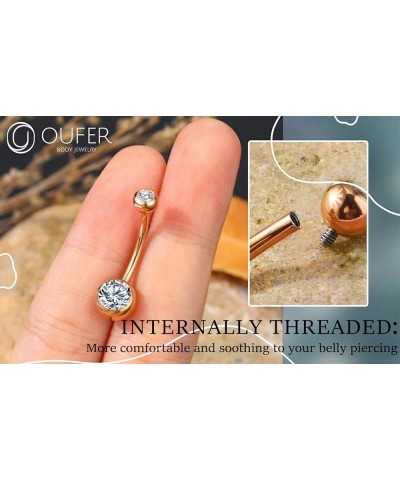 Titanium Belly Button Rings, Internally Threaded 14mm Long Belly Ring, Round CZ Navel Rings for Women Men Rosegold $11.79 Bod...