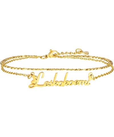 Custom Name Ankle Bracelets for Women - Personalized Nameplated Layered Link Chain Anklet, 18K Gold Plated Stainless Steel Su...