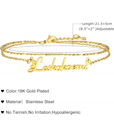 Custom Name Ankle Bracelets for Women - Personalized Nameplated Layered Link Chain Anklet, 18K Gold Plated Stainless Steel Su...