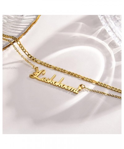 Custom Name Ankle Bracelets for Women - Personalized Nameplated Layered Link Chain Anklet, 18K Gold Plated Stainless Steel Su...