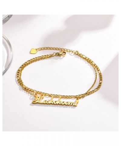 Custom Name Ankle Bracelets for Women - Personalized Nameplated Layered Link Chain Anklet, 18K Gold Plated Stainless Steel Su...