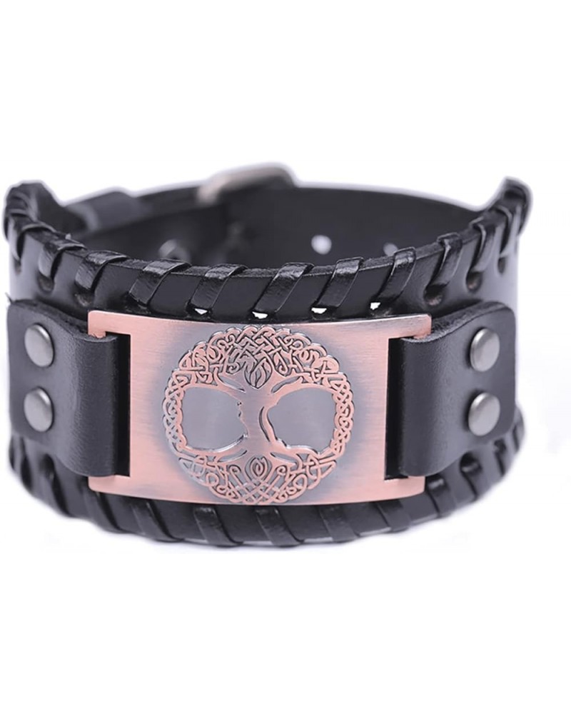 Viking Bracelet Tree of Life for Men Celtic Knot Wide Leather Wristband Bracelet Women Nordic Yggdrasil Pagan Jewelry Black L...