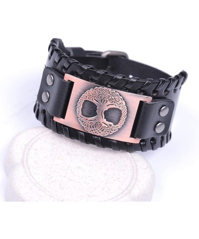 Viking Bracelet Tree of Life for Men Celtic Knot Wide Leather Wristband Bracelet Women Nordic Yggdrasil Pagan Jewelry Black L...