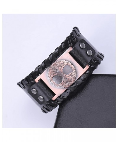 Viking Bracelet Tree of Life for Men Celtic Knot Wide Leather Wristband Bracelet Women Nordic Yggdrasil Pagan Jewelry Black L...