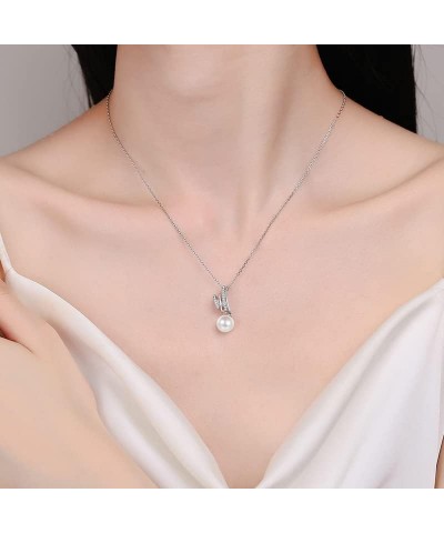 Single Pearl Necklace Moissanite Necklace for Women, Sterling Silver Cultured Freshwater Pearl Pendant Moissanite Diamond Nec...