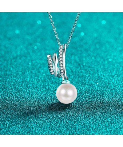 Single Pearl Necklace Moissanite Necklace for Women, Sterling Silver Cultured Freshwater Pearl Pendant Moissanite Diamond Nec...