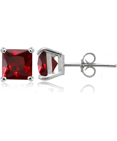 Sterling Silver Genuine, Created or Simulated Birthstone Gemstone 7mm Square Stud Earrings January-Garnet $16.23 Earrings