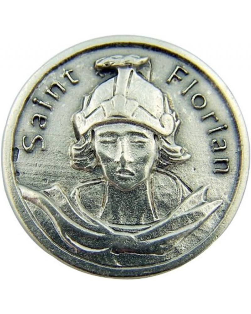 Saint Florian 1-1/8 Inch Silver Toned Base Pocket Token with Prayer $7.22 Pendants