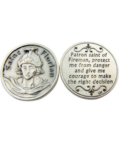 Saint Florian 1-1/8 Inch Silver Toned Base Pocket Token with Prayer $7.22 Pendants