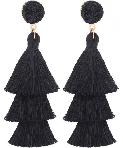 Tassel Earrings Layered Tiered Linear Drop Fashion Trending Earrings Black $7.79 Earrings