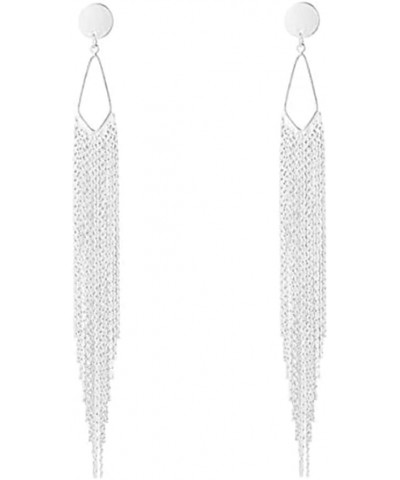 Women's Linear Long Tassels Diamante Rhinestone Dangle Party Eardrop Earrings round/studSilver $7.01 Earrings