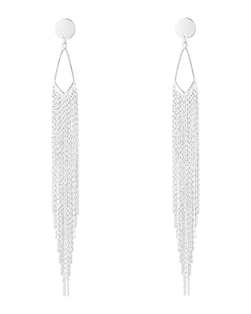 Women's Linear Long Tassels Diamante Rhinestone Dangle Party Eardrop Earrings round/studSilver $7.01 Earrings