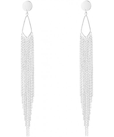 Women's Linear Long Tassels Diamante Rhinestone Dangle Party Eardrop Earrings round/studSilver $7.01 Earrings