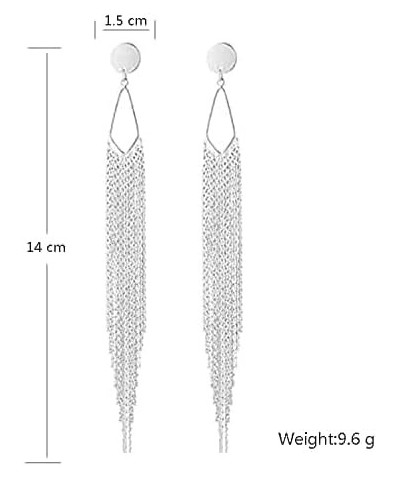 Women's Linear Long Tassels Diamante Rhinestone Dangle Party Eardrop Earrings round/studSilver $7.01 Earrings