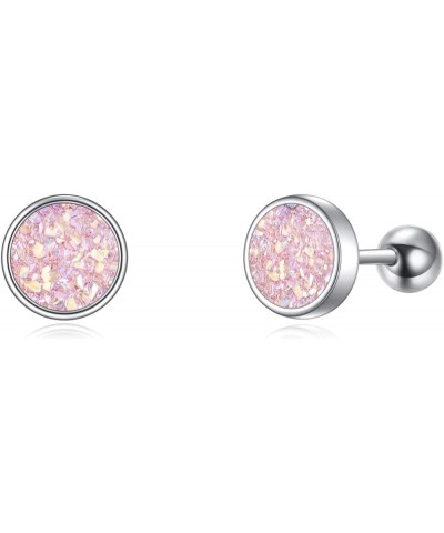 Drusy Stud Earrings Sterling Silver Crystal Quartz Fashion Jewelry for Women Girls Drusy Pink Silver $12.60 Earrings