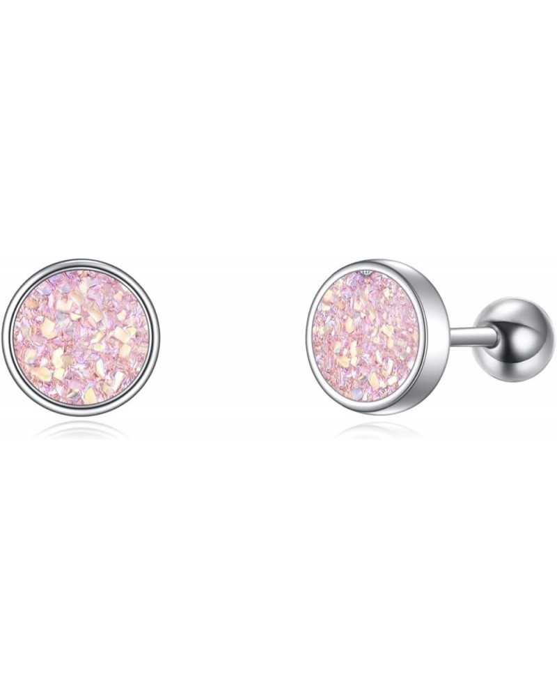 Drusy Stud Earrings Sterling Silver Crystal Quartz Fashion Jewelry for Women Girls Drusy Pink Silver $12.60 Earrings