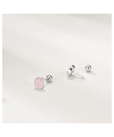 Drusy Stud Earrings Sterling Silver Crystal Quartz Fashion Jewelry for Women Girls Drusy Pink Silver $12.60 Earrings