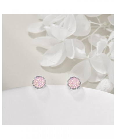 Drusy Stud Earrings Sterling Silver Crystal Quartz Fashion Jewelry for Women Girls Drusy Pink Silver $12.60 Earrings