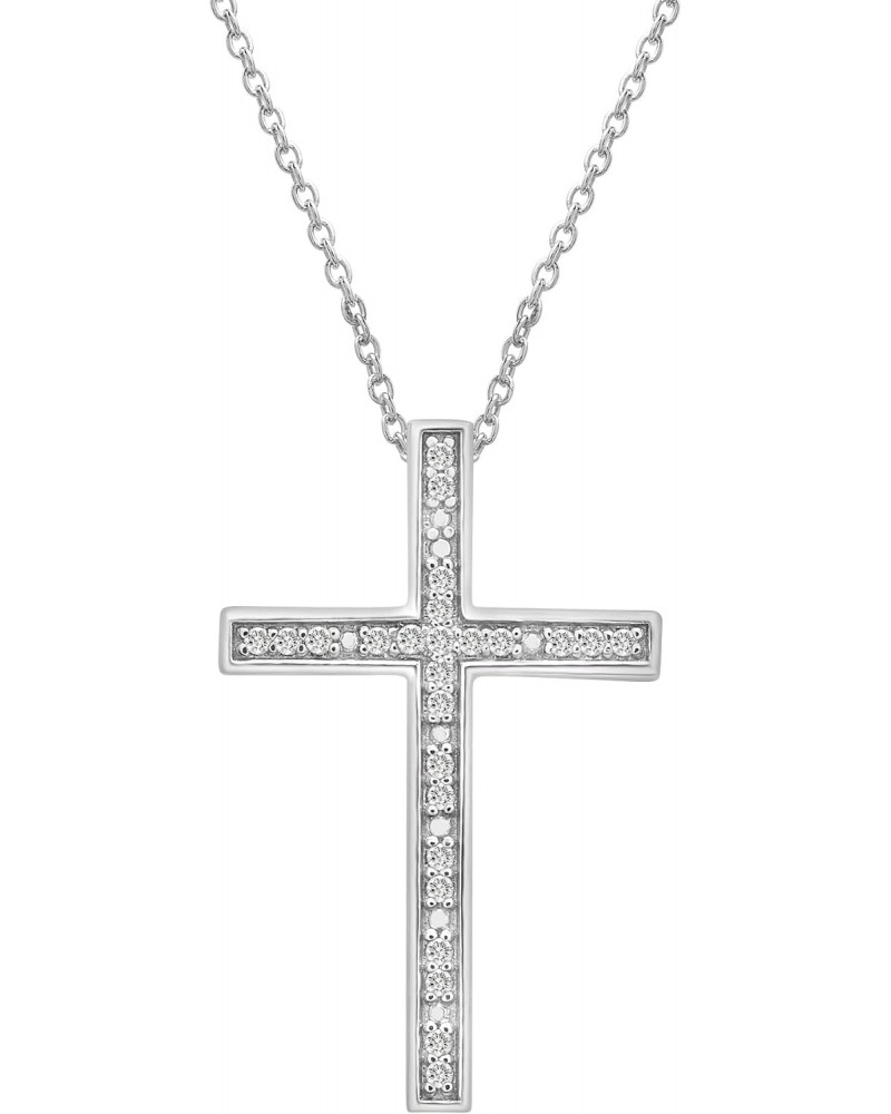 1/10 CT Diamond Cross Pendant Set in Sterling Silver, Necklace with 18" Cable Spring Ring Closure, Dainty Jewelry for Women, ...