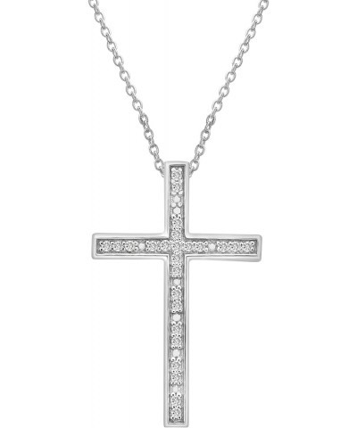 1/10 CT Diamond Cross Pendant Set in Sterling Silver, Necklace with 18" Cable Spring Ring Closure, Dainty Jewelry for Women, ...