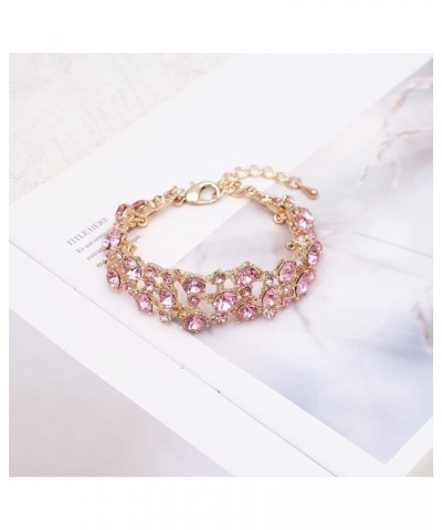 Women's Statement Necklace Earrings Link Bracelet Set for Bride Austrian Crystal Wedding Bridal Costume Jewelry Sets pink cry...