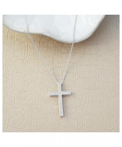 1/10 CT Diamond Cross Pendant Set in Sterling Silver, Necklace with 18" Cable Spring Ring Closure, Dainty Jewelry for Women, ...