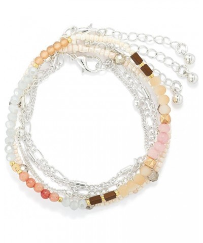 Sharing Kindness Womens Stone and Metal Layering Bracelet Set of 5 Orange, Red, and Gold Tone $13.74 Bracelets