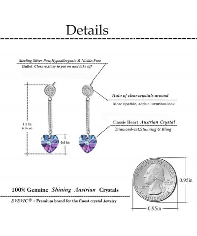 Heart Austrian Crystal Drop Long Dangling Earrings for Women 925 Sterling Silver Post Hypoallergenic Jewelry Vitrail Light $1...