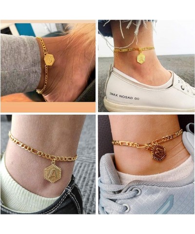 18K Gold Plated Initial Anklet Bracelet Pendant Necklace Stainless Steel Hexagon Letter Anklet Bracelet Alphabet Foot Jewelry...