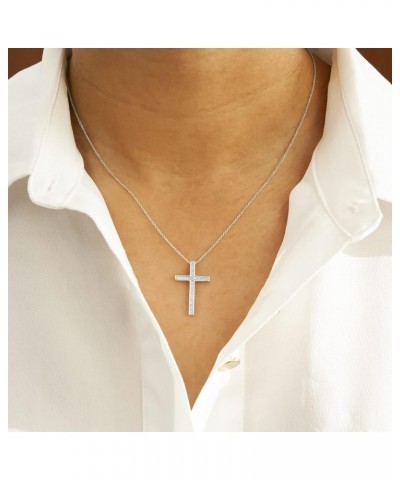 1/10 CT Diamond Cross Pendant Set in Sterling Silver, Necklace with 18" Cable Spring Ring Closure, Dainty Jewelry for Women, ...