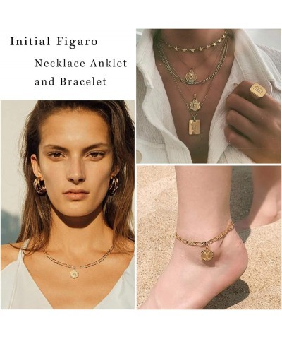 18K Gold Plated Initial Anklet Bracelet Pendant Necklace Stainless Steel Hexagon Letter Anklet Bracelet Alphabet Foot Jewelry...