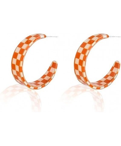 C shaped 80s Acrylic Dangle Drop Earrings Minimalist Y2k Checkerboard Lightweight Hoop Earrings for Women Girls Thanksgiving ...