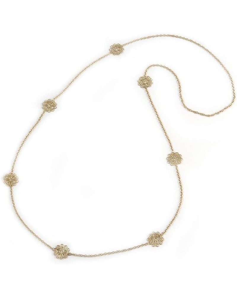 Long Gold Chain with Filigree Flower Motif Necklace - 106cm L $13.54 Necklaces