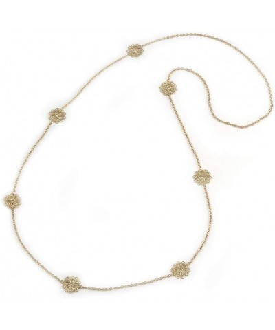 Long Gold Chain with Filigree Flower Motif Necklace - 106cm L $13.54 Necklaces