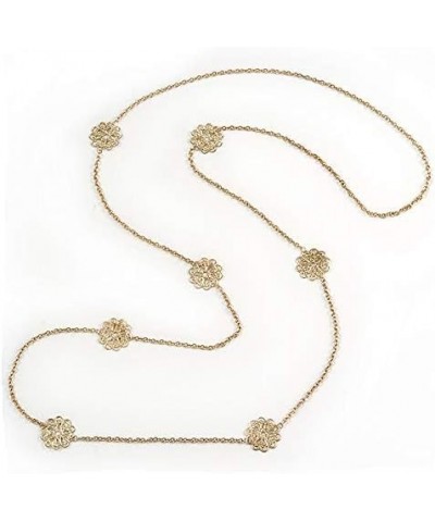 Long Gold Chain with Filigree Flower Motif Necklace - 106cm L $13.54 Necklaces