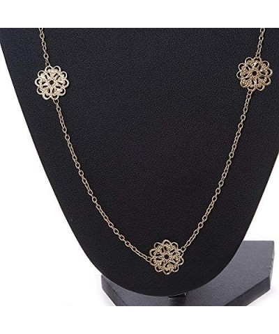 Long Gold Chain with Filigree Flower Motif Necklace - 106cm L $13.54 Necklaces