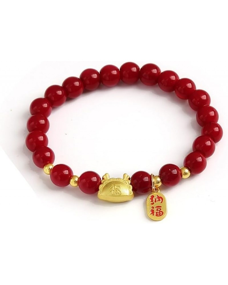 2024 Chinese Zodiac Year of The Dragon Red Beads Stretch Bracelets Feng Shui Dragon Pendant Wrap Elastic Bracelet with Tassel...